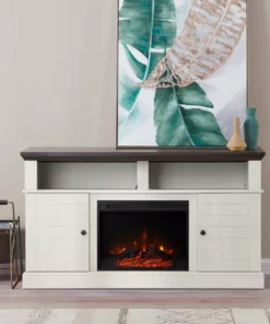 TeamsonUS Teamson Home Eliana 60" TV Console Stand With Electric Fireplace, Dark Oak/White 10 TeamsonUS Teamson Home Eliana 60