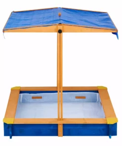 TeamsonUS Teamson Kids 4' Square Solid Wood Sandbox With Rotatable Canopy Cover, Honey/Blue 30 TeamsonUS Teamson Kids 4' Square Solid Wood Sandbox With Rotatable Canopy Cover, Honey/Blue
