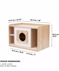 TeamsonUS Teamson Pets Daisy Mixed Wood Cat Litter Box Enclosure Storage Bench, Tan New
