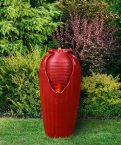 TeamsonUS Teamson Home Indoor/Outdoor Contemporary Glazed Contoured Vase Water Fountain With LED Lights, Red