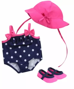 TeamsonUS Kids Sophia's Polka Dot Bathing Suit Set For 15'' Dolls, Navy/Pink