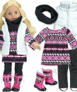 TeamsonUS Sophia's Dress, Leggings, Scarf, Vest, And Boots For 18
