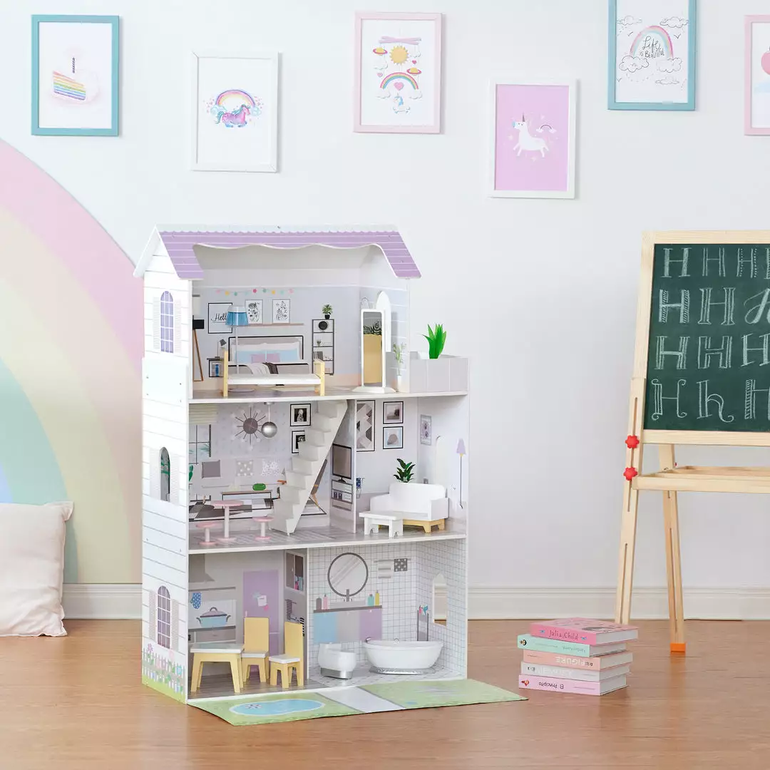TeamsonUS Olivia's Little World Grand Dollhouse With Garden And Accessories For 12" Dolls, Purple New 5 TeamsonUS Olivia's Little World Grand Dollhouse With Garden And Accessories For 12" Dolls, Purple New