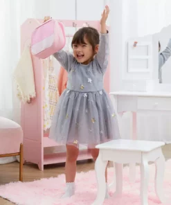 TeamsonUS Teamson Kids Fashion Polka Dot Print Chloe Wooden Vanity Accessories Makeup Kit, Pink