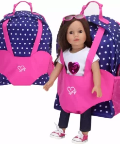 TeamsonUS Sophia's Polka Dot Backpack Carrier To Fit 15'' & 18'' Dolls, Navy