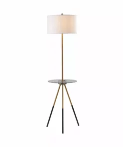TeamsonUS Teamson Home Myra Floor Lamp With Glass Table And Built-In USB Port, Gold/White