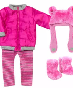 TeamsonUS Sophia's 4 Piece Winter Outfit With Bear Fur Hat Set For 18'' Dolls, Hot Pink Kids