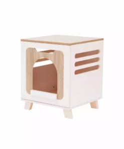 TeamsonUS Teamson Pets Daisy Elevated Vented Wooden Cat Litter Box Enclosure Side Table, Tan