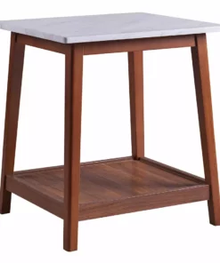TeamsonUS Teamson Home Kingston Wooden Side Table With Storage And Marble-Look Top, Marble/Walnut
