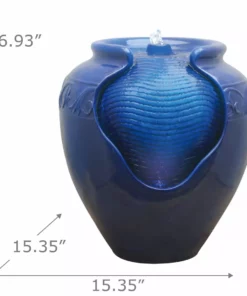 TeamsonUS Teamson Home Outdoor Glazed Pot Floor Fountain With LED Lights, Royal Blue