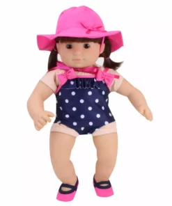 TeamsonUS Kids Sophia's Polka Dot Bathing Suit Set For 15'' Dolls, Navy/Pink