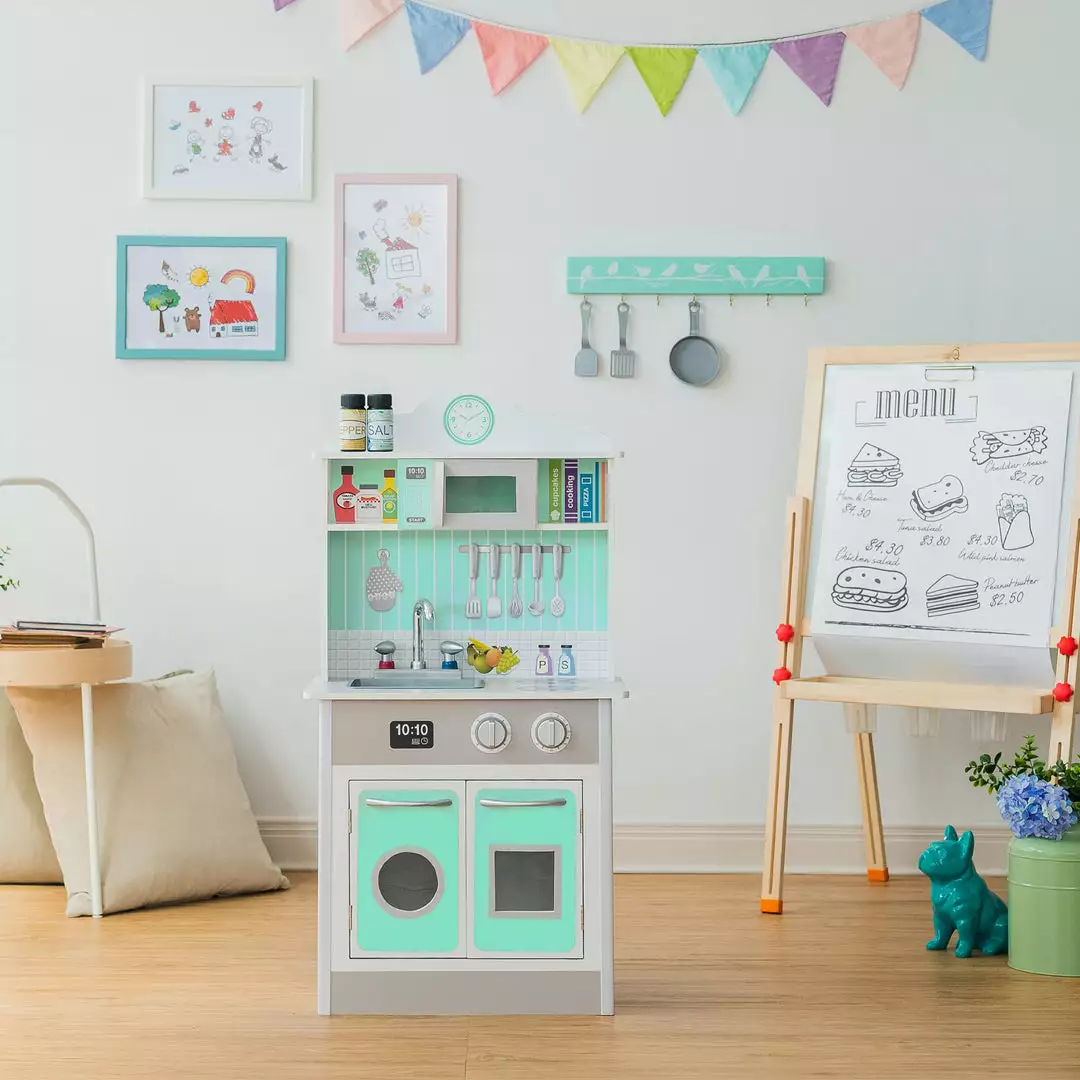 TeamsonUS Teamson Kids - Little Chef Madrid Classic Play Kitchen - Mint / Grey 5 TeamsonUS Teamson Kids - Little Chef Madrid Classic Play Kitchen - Mint / Grey