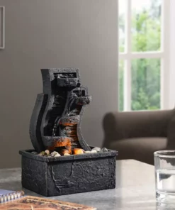 TeamsonUS Teamson Home Indoor/Outdoor Tabletop Waterfall Fountain With LED Light, Charcoal