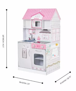 TeamsonUS Teamson Kids Ariel 2-in-1 Double-Sided Play Kitchen With Accessories And Furnished Dollhouse For 12
