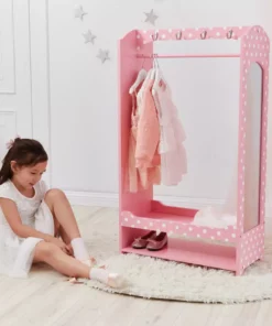 TeamsonUS Fantasy Fields Polka Dots Toy Clothing Rack With Storage, Pink