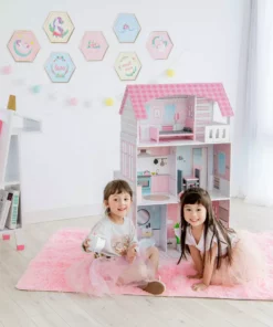 TeamsonUS Teamson Kids Ariel 2-in-1 Double-Sided Play Kitchen With Accessories And Furnished Dollhouse For 12" Dolls, Pink