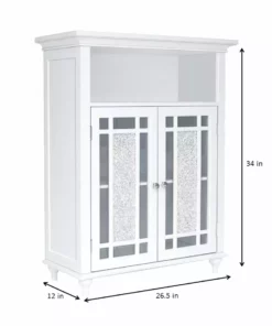 TeamsonUS Teamson Home Windsor Wooden Floor Cabinet With Glass Mosaic Doors, White