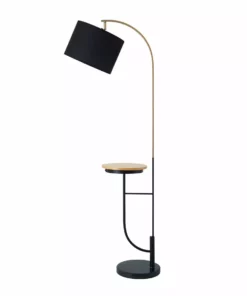 TeamsonUS Teamson Home Danna 65" Modern Metal Arc Floor Lamp With Marble Base, Built-In Table, And USB Port, Black 12 TeamsonUS Teamson Home Danna 65