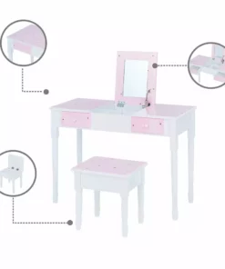 TeamsonUS Fantasy Fields Kids Kate Twinkle Star Vanity Set With Foldable Mirror And Chair, Pink/White 12 TeamsonUS Fantasy Fields Kids Kate Twinkle Star Vanity Set With Foldable Mirror And Chair, Pink/White