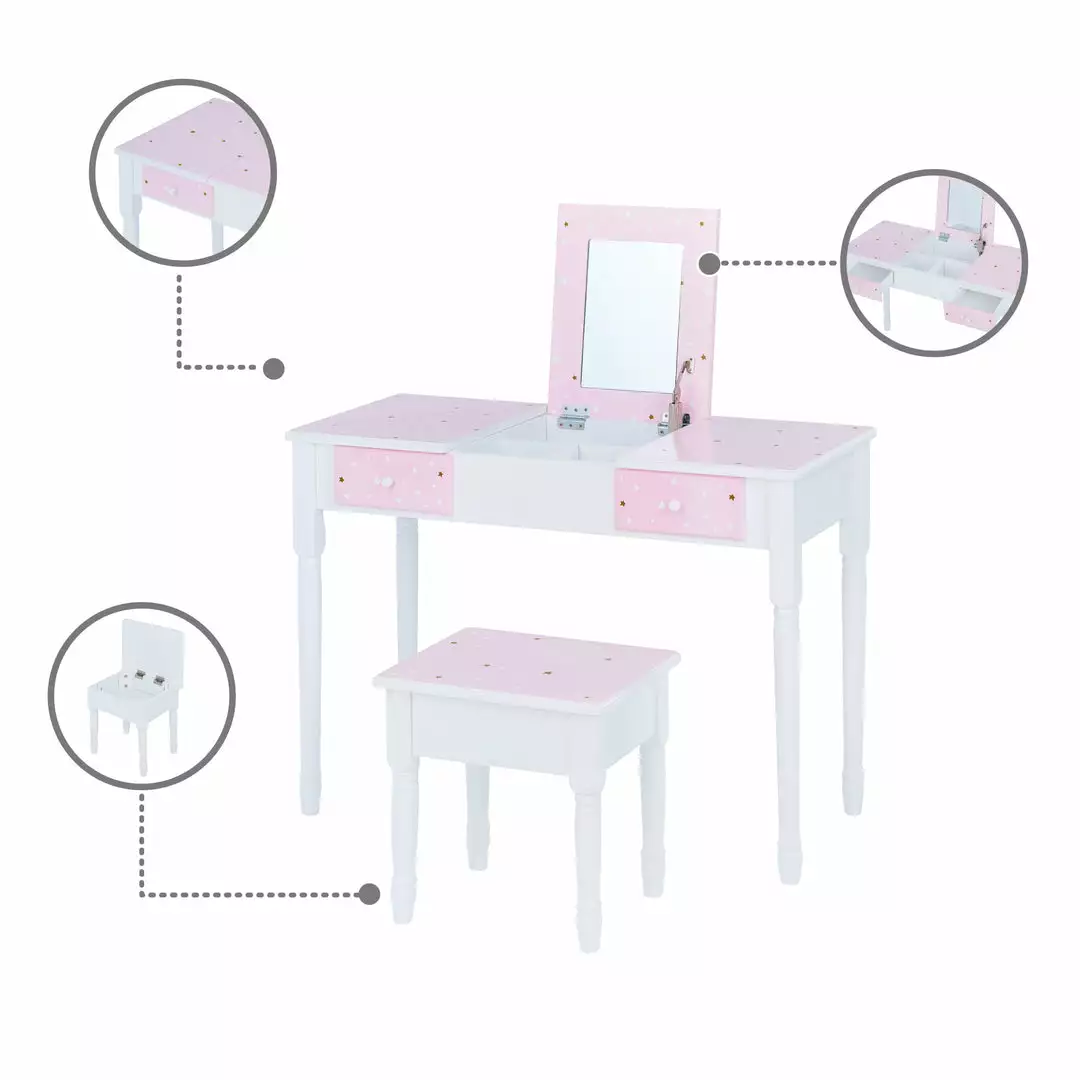 TeamsonUS Fantasy Fields Kids Kate Twinkle Star Vanity Set With Foldable Mirror And Chair, Pink/White 7 TeamsonUS Fantasy Fields Kids Kate Twinkle Star Vanity Set With Foldable Mirror And Chair, Pink/White