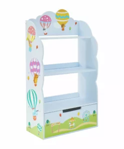 TeamsonUS Fantasy Fields Kids Hot Air Balloon Wooden Bookshelf With Storage Drawer, Blue/Green