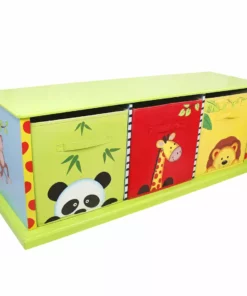 TeamsonUS Fantasy Fields Sunny Safari Kids Wooden Storage Cubby Bench, Green/Blue