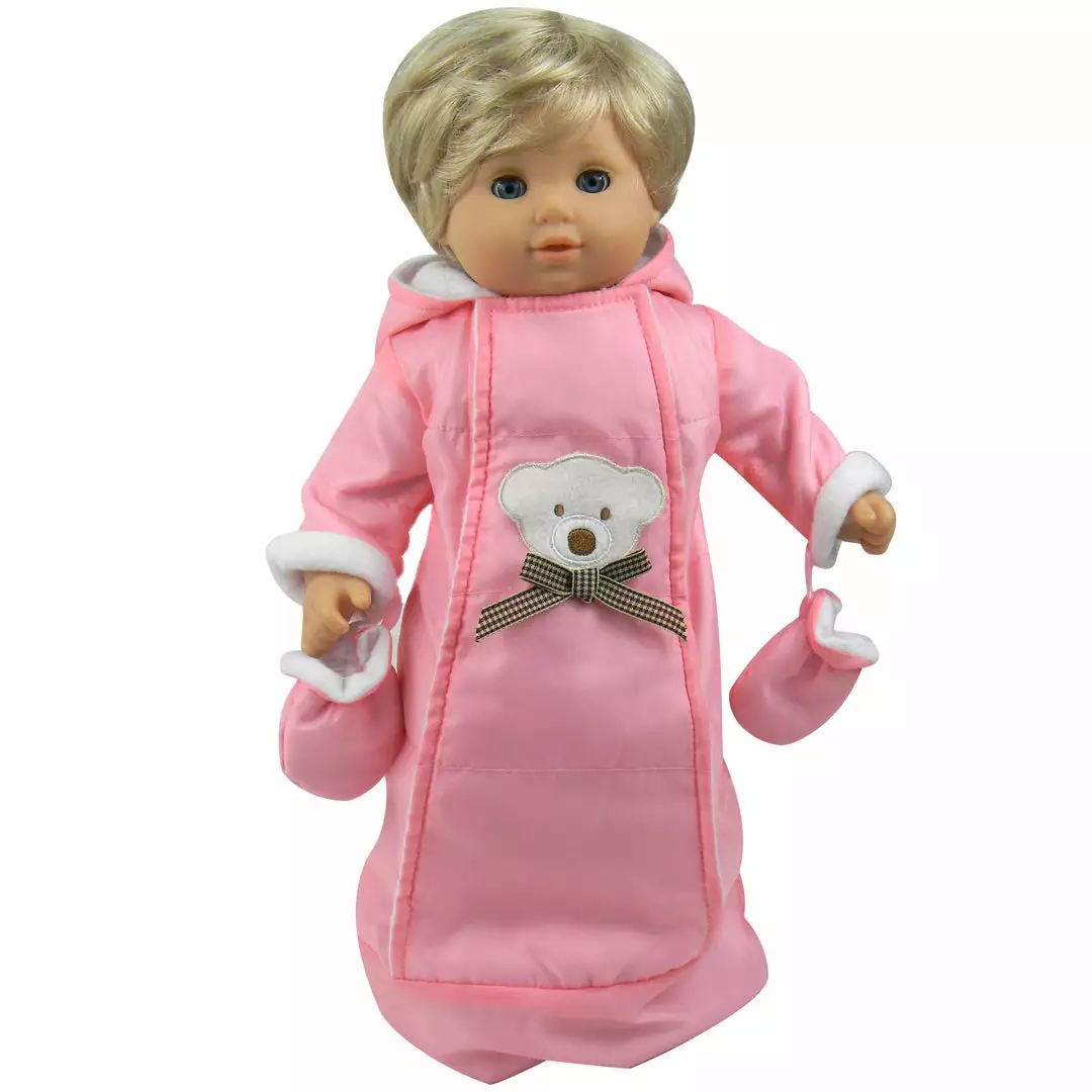 TeamsonUS Sophia's Polar Bear Bunting Snowsuit With Attached Mittens And Hood For 15' Dolls, Pink Kids 4 TeamsonUS Sophia's Polar Bear Bunting Snowsuit With Attached Mittens And Hood For 15' Dolls, Pink Kids