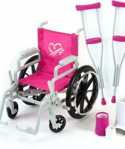 TeamsonUS Kids Sophia's Wheelchair, Cast And Crutches Set For 18" Dolls, Hot Pink