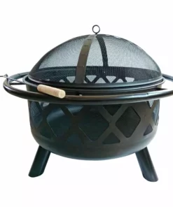 TeamsonUS Teamson Home 30" Outdoor Round Wood Burning Fire Pit With Steel Base, Black 8 TeamsonUS Teamson Home 30