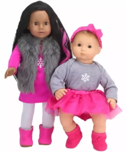 TeamsonUS Sophia's 4 Piece Snowflake Outfit For 15" Baby Dolls, Pink/ Gray Kids 10 TeamsonUS Sophia's 4 Piece Snowflake Outfit For 15