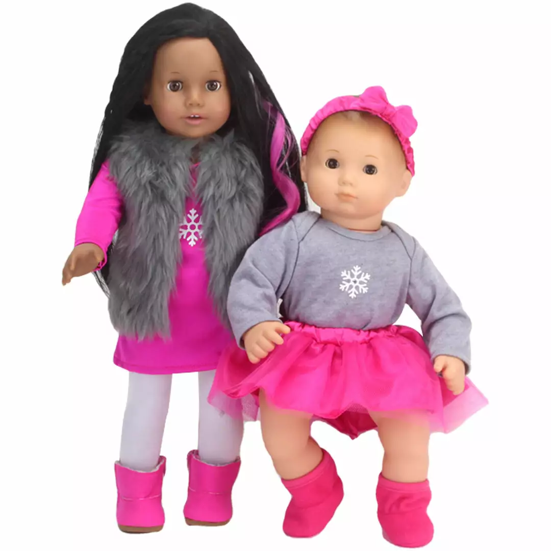 TeamsonUS Sophia's 4 Piece Snowflake Outfit For 15" Baby Dolls, Pink/ Gray Kids 6 TeamsonUS Sophia's 4 Piece Snowflake Outfit For 15" Baby Dolls, Pink/ Gray Kids