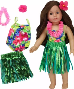 TeamsonUS Kids Sophia's 4 Piece Hawaiian Floral Bathing Suit Set For 18'' Dolls