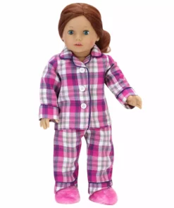TeamsonUS Sophia's Flannel Pajama & Slippers Set For 18'' Dolls, Pink Kids