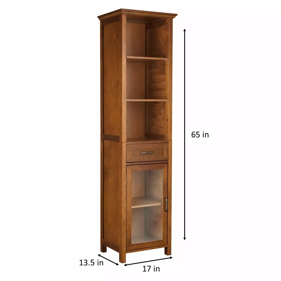 TeamsonUS Teamson Home Oil Oak Finish Bathroom Linen Storage Cabinet With 1 Drawer And 3 Open Shelves, Brown 6 TeamsonUS Teamson Home Oil Oak Finish Bathroom Linen Storage Cabinet With 1 Drawer And 3 Open Shelves, Brown