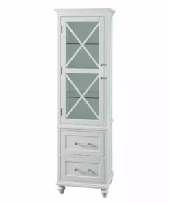 TeamsonUS Teamson Home Blue Ridge Wooden Linen Tower Cabinet With Adjustable Shelves, White