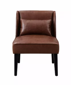TeamsonUS Teamson Home Marc Faux Leather Lounge Chair With Pillow And Solid Wood Legs, Brown