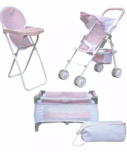 TeamsonUS Olivia's Little World Polka Dots Princess 3-in-1 Baby Doll Nursery Set, Pink/Gray Kids