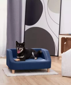 TeamsonUS New Teamson Pets Bennett Elevated Linen Sofa Pet Daybed For Small And Medium Dogs, Navy