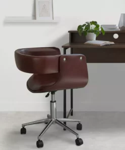 TeamsonUS Teamson Home Modern PU Leather Office Chair With Adjustable Ergonomic Seat, Swivel Base, Brown/Chrome