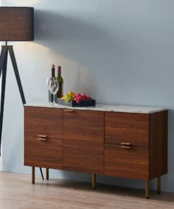 TeamsonUS Teamson Home Ashton Rectangular Wood Sideboard With Marble-Look Top And Metal Legs, Marble/Walnut 12 TeamsonUS Teamson Home Ashton Rectangular Wood Sideboard With Marble-Look Top And Metal Legs, Marble/Walnut