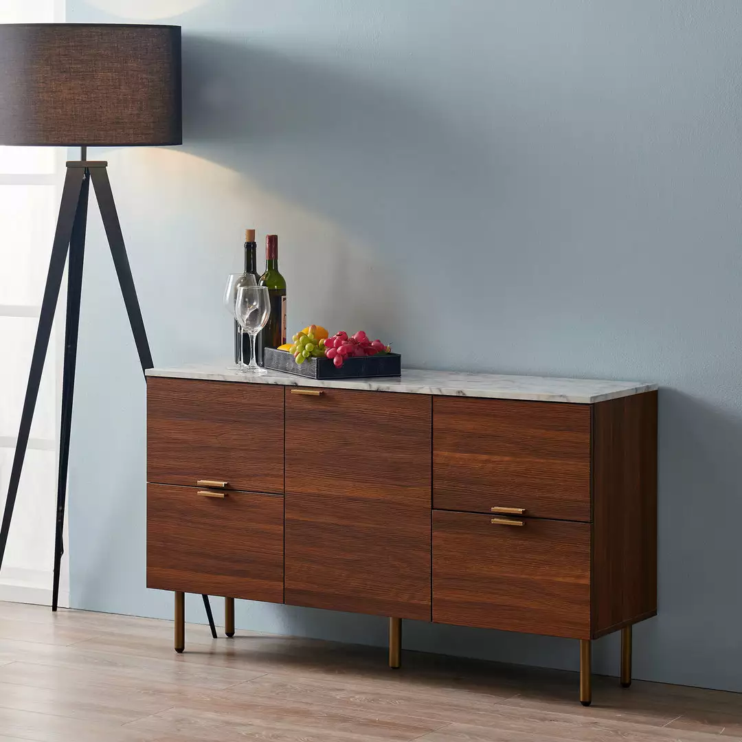 TeamsonUS Teamson Home Ashton Rectangular Wood Sideboard With Marble-Look Top And Metal Legs, Marble/Walnut 5 TeamsonUS Teamson Home Ashton Rectangular Wood Sideboard With Marble-Look Top And Metal Legs, Marble/Walnut