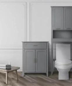 TeamsonUS Teamson Home Mercer Mid Century Modern Wooden Over-the-Toilet Storage Cabinet With Doors, Gray 10 TeamsonUS Teamson Home Mercer Mid Century Modern Wooden Over-the-Toilet Storage Cabinet With Doors, Gray