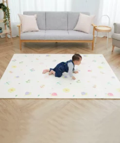 TeamsonUS Teamson Kids Reversible Safari Animal/Garden Insects Soft Foam Crawling Mat For Babies, Blue/Gray