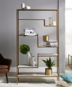 TeamsonUS Teamson Home Marmo Modern Marble-Look 5-Tier Display Shelf, Marble/Brass