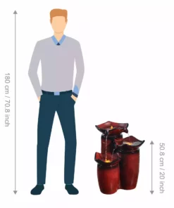 TeamsonUS Teamson Home Outdoor 3-Tier Glazed Pot Floor Fountain With LED Lights, Red