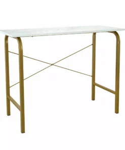 TeamsonUS Teamson Home 40" Home Office Computer Desk With Metal Base, Faux Marble/Brass