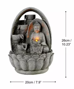 TeamsonUS Teamson Home 4-Tiered Buddha Tabletop Waterfall Fountain With LED Lights, Gray