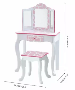 TeamsonUS Fantasy Fields - Fashion Giraffe Prints Gisele Play Vanity Set - Pink / White 11 TeamsonUS Fantasy Fields - Fashion Giraffe Prints Gisele Play Vanity Set - Pink / White