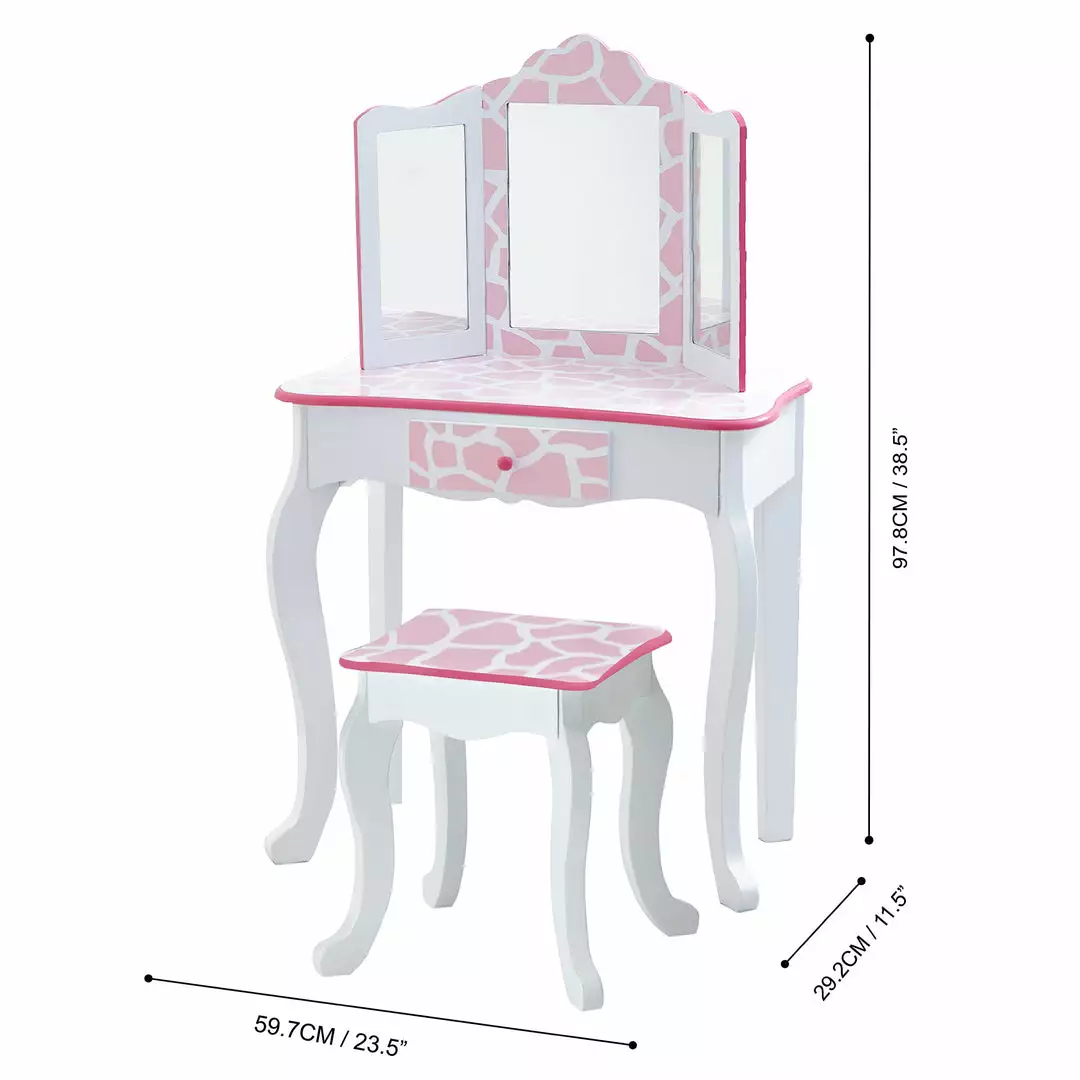 TeamsonUS Fantasy Fields - Fashion Giraffe Prints Gisele Play Vanity Set - Pink / White 6 TeamsonUS Fantasy Fields - Fashion Giraffe Prints Gisele Play Vanity Set - Pink / White