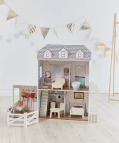 TeamsonUS Teamson Kids Dreamland Farm Dollhouse With 14 Accessories, White/Gray